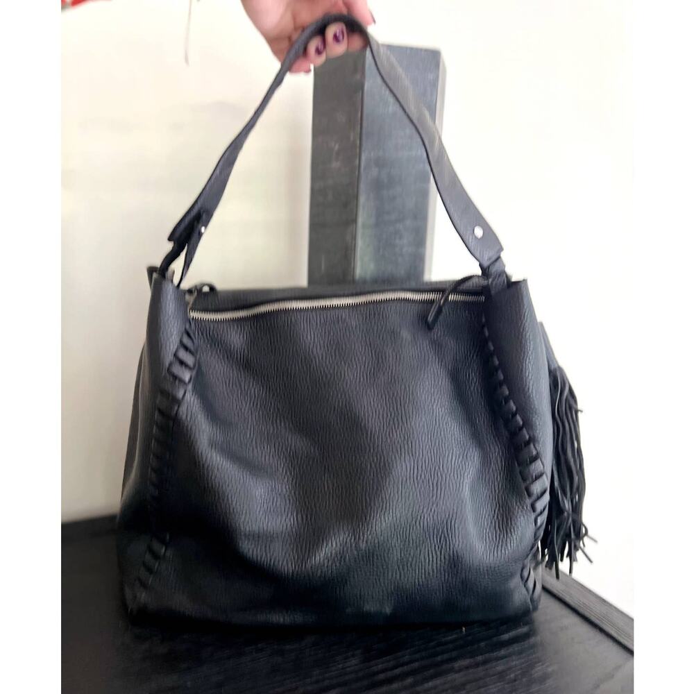 All Saints Kepi Shoulder black whip stitch tote ladies grained leather bag